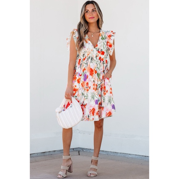 Dresses & Skirts - Floral Ruffle Sleeve High Waist Mini Dress